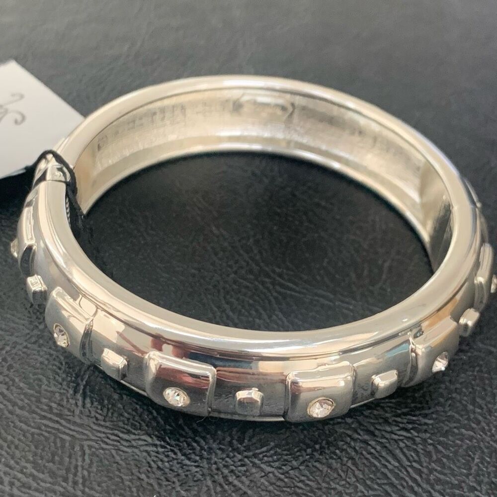 Sequin NYC Crystal Hinged Silver Bangle, Pavé Crystals